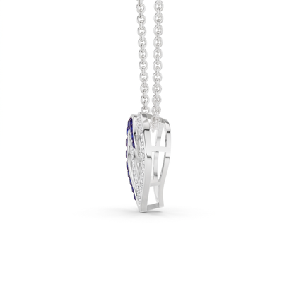 0.64 Cttw Round Blue Sapphire and Lab Grown Diamond 14K Gold Pave Open Heart Pendant Necklace
