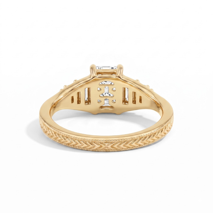 Octagon Sapphire, Emerald, Ruby and Lab Diamond 14K Yellow Gold Tapered Band Engagement Ring