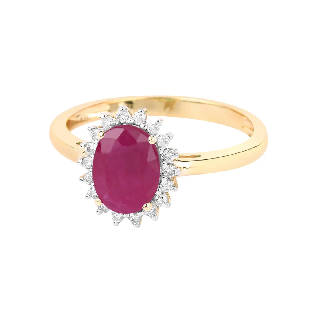 1.44 Ct Oval Pink Ruby Diamond Prong 10K Gold Halo Ring