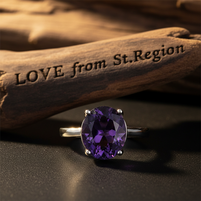 Purple Crystal & Silvertone Oval-Cut Solitaire Ring