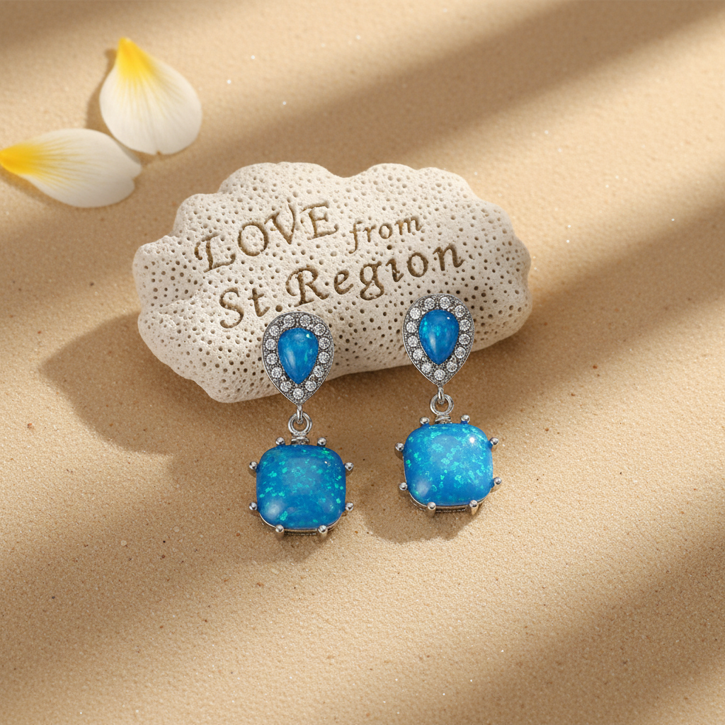 Blue Opal & Cubic Zirconia Drop Earrings