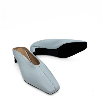 Junie Heeled Leather Mule - Blue