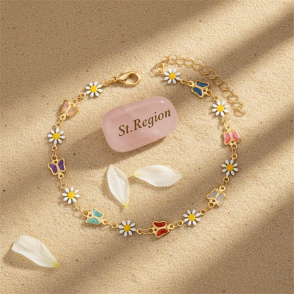 Multi-Colored Crystal & Enamel Goldtone Butterfly Mum Stations Anklet