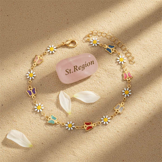 Multi-Colored Crystal & Enamel Goldtone Butterfly Mum Stations Anklet