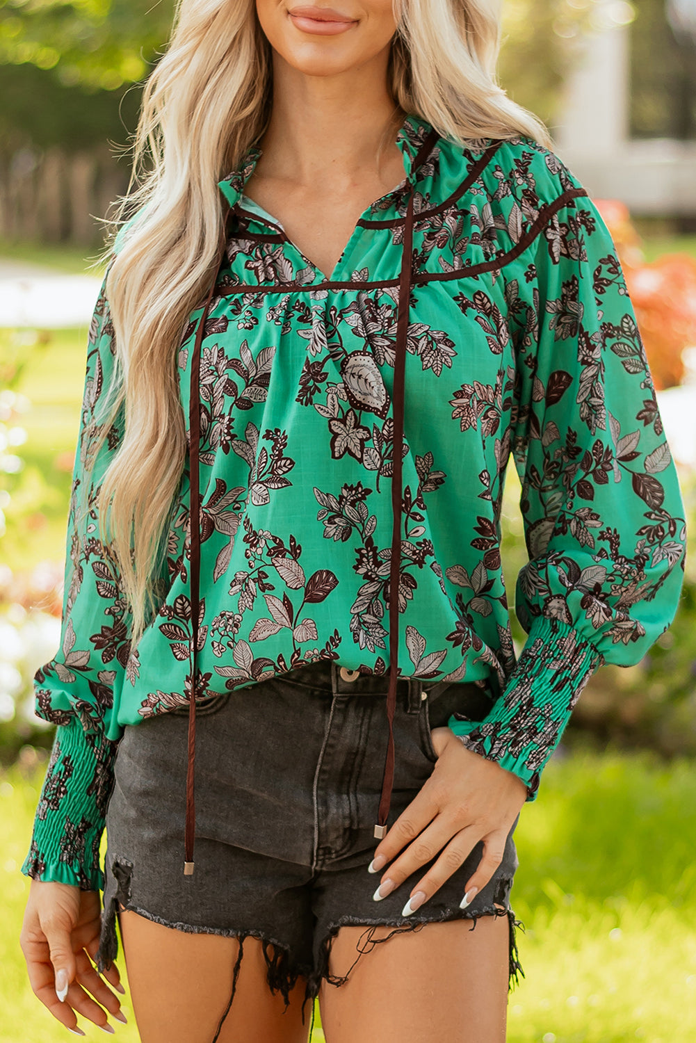 Threaded Pear Elouise Shirred Puff Sleeve Blouse