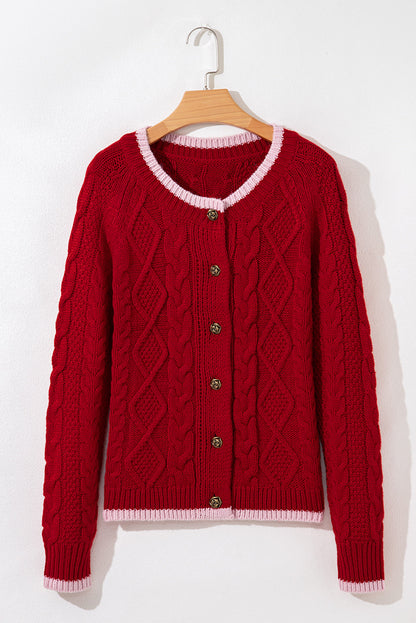 Threaded Pear Kennedy Cable Knit Buttoned Cardigan
