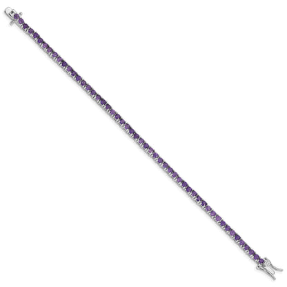 Genuine Amethyst Silver Tennis Bracelet