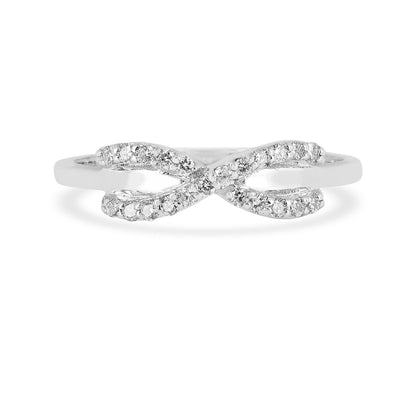 Round White Lab Diamond Pave Silver Infinity Criss Cross Ring