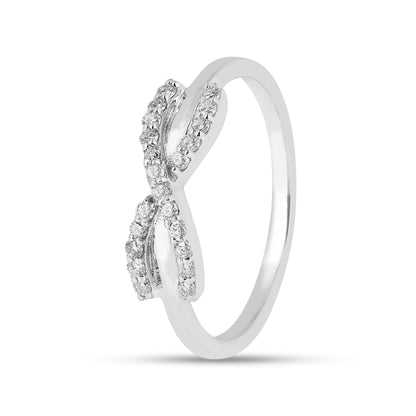 Round White Lab Diamond Pave Silver Infinity Criss Cross Ring