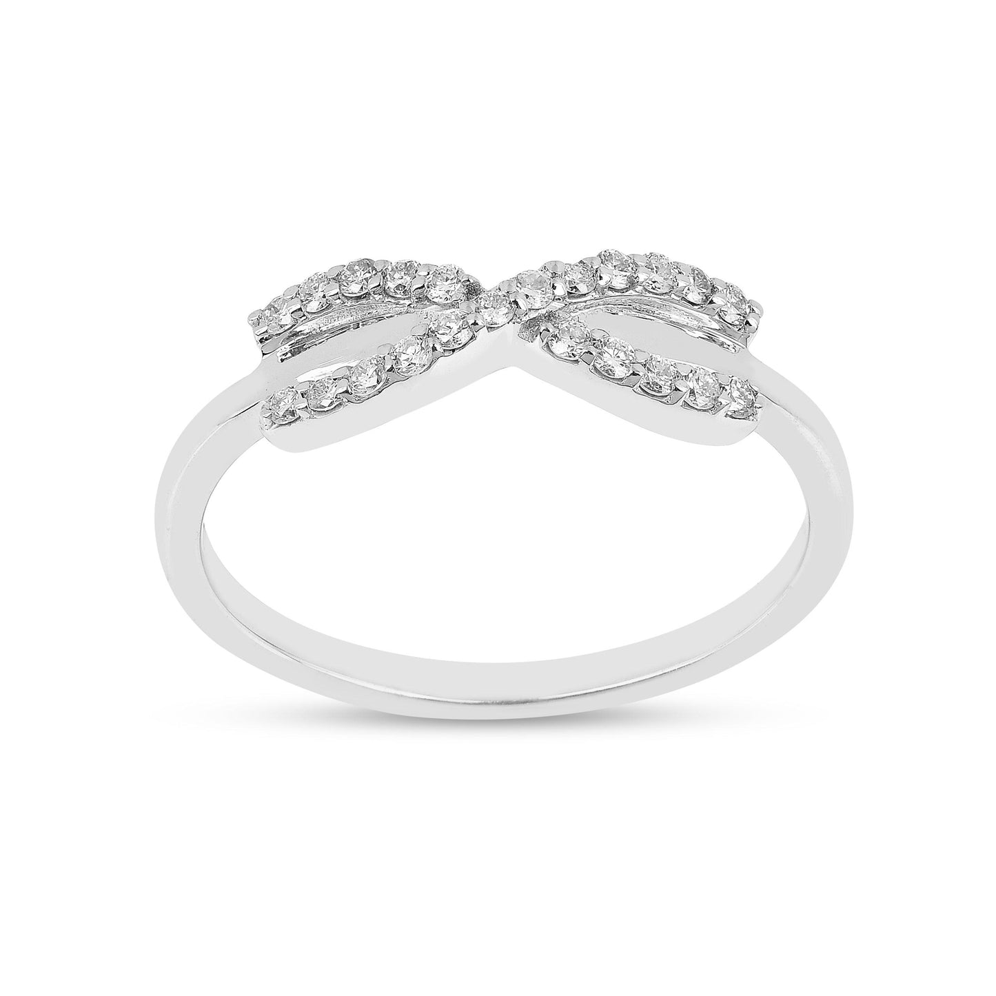Round White Lab Diamond Pave Silver Infinity Criss Cross Ring