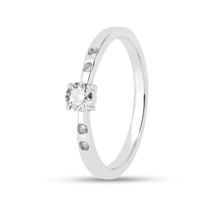 Round White Lab Diamond Prong Sterling Silver Solitaire Ring