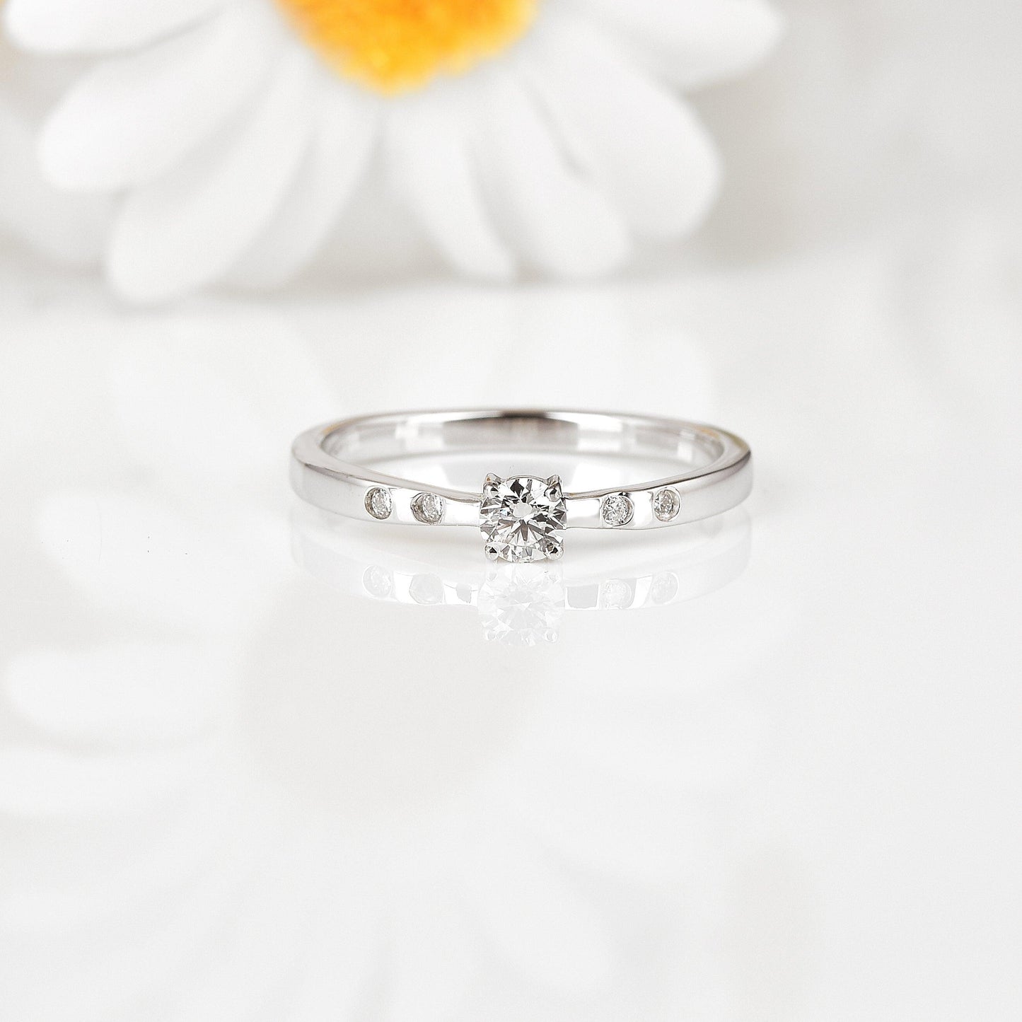 Round White Lab Diamond Prong Sterling Silver Solitaire Ring
