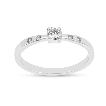 Round White Lab Diamond Prong Sterling Silver Solitaire Ring