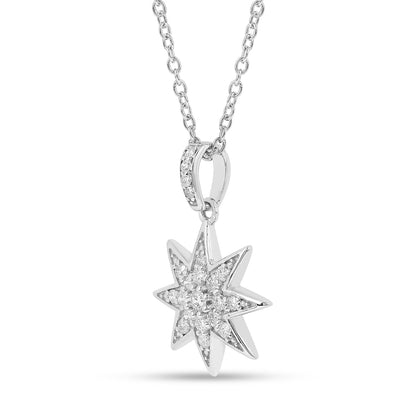 Lab Diamond Cluster Star Pendant Silver Necklace