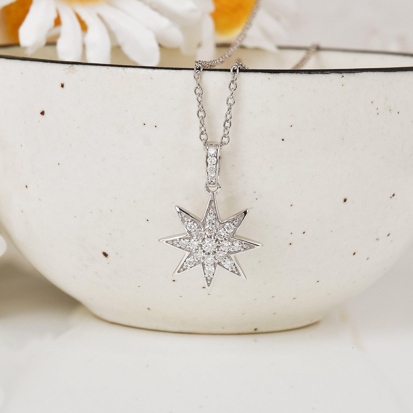 Lab Diamond Cluster Star Pendant Silver Necklace
