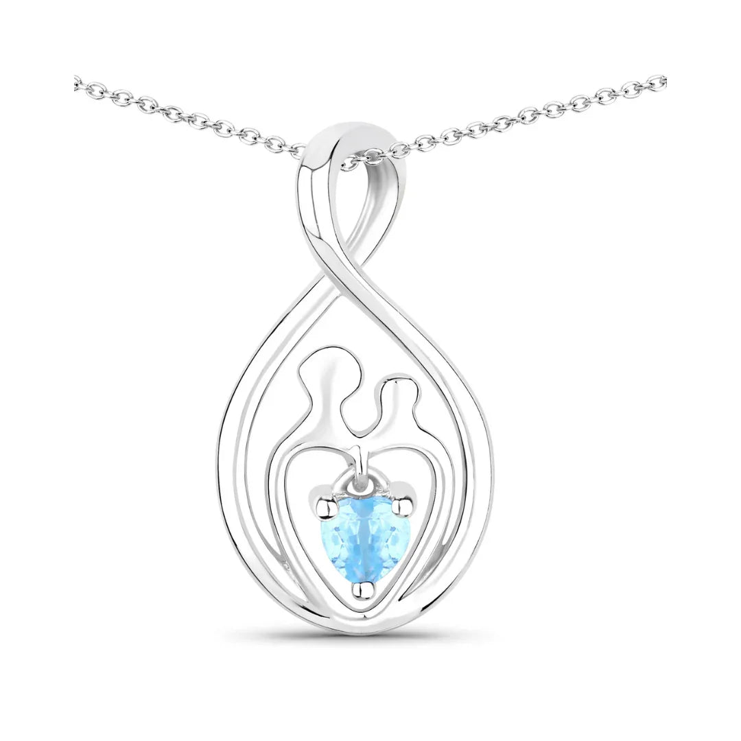 0.13 Ct Heart Swiss Blue Topaz Prong Silver Mom Infinity Pendant Necklace