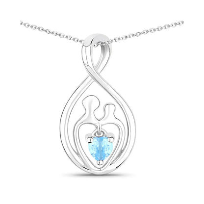 0.13 Ct Heart Swiss Blue Topaz Prong Silver Mom Infinity Pendant Necklace