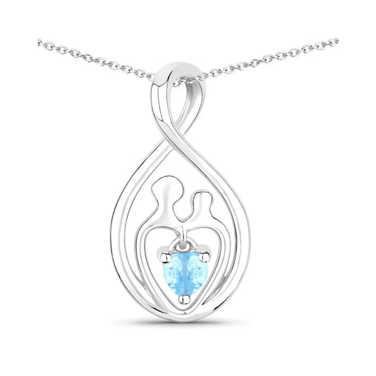 0.13 Ct Heart Swiss Blue Topaz Prong Silver Mom Infinity Pendant Necklace
