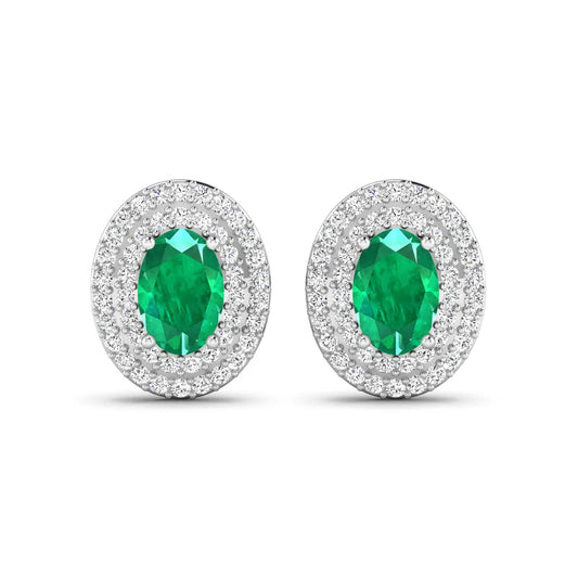 Genuine Zambian Emerald and Diamond Studs