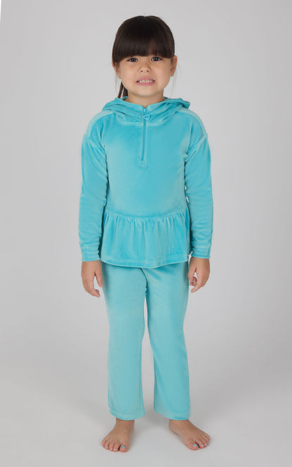Toddler Girls Velour Hoodie Jacket & Flare Pant & Scrunchie Set