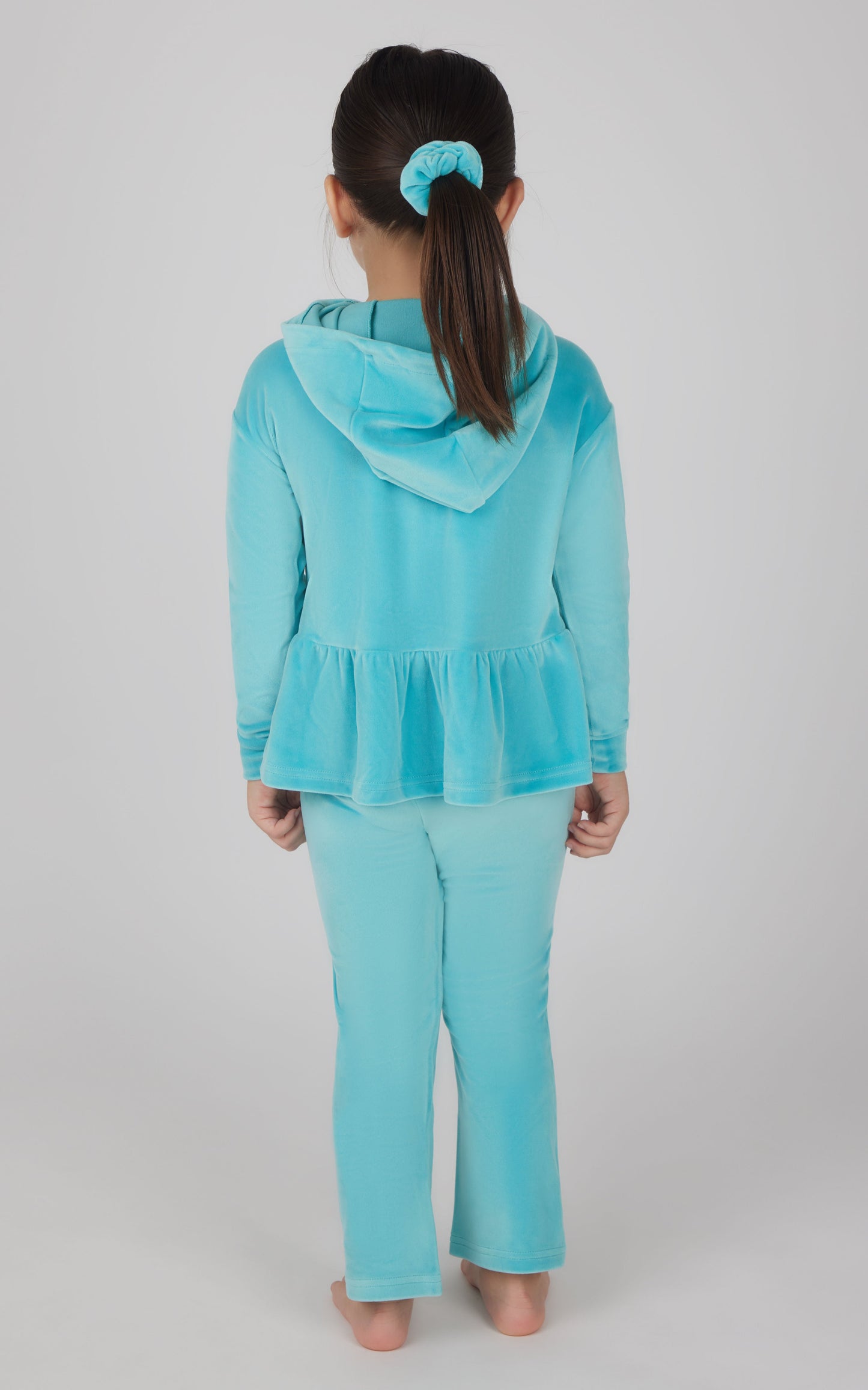 Toddler Girls Velour Hoodie Jacket & Flare Pant & Scrunchie Set