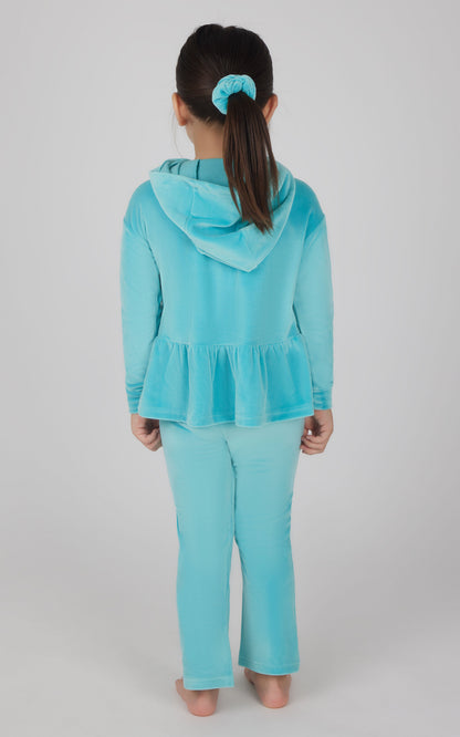 Toddler Girls Velour Hoodie Jacket & Flare Pant & Scrunchie Set