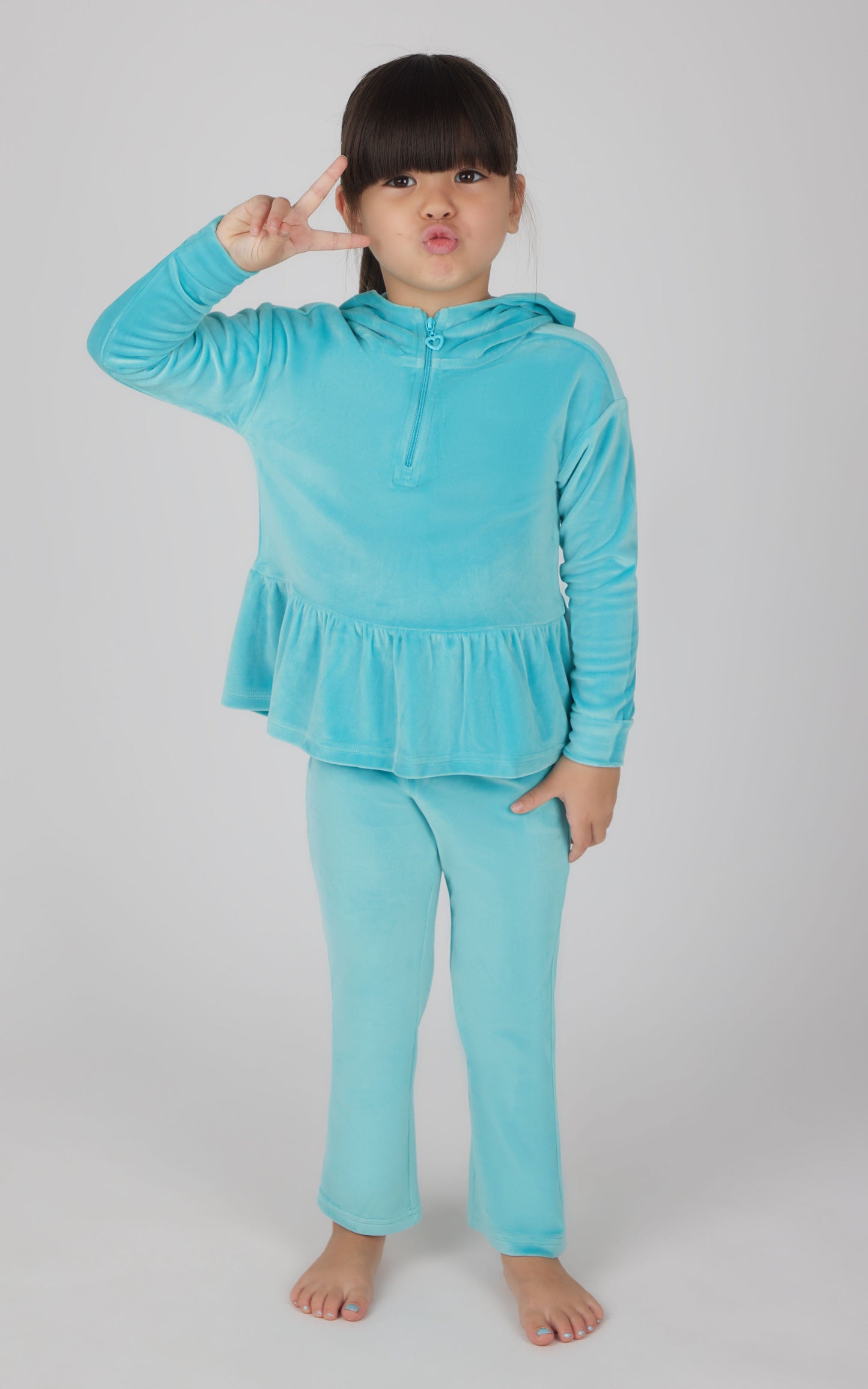 Toddler Girls Velour Hoodie Jacket & Flare Pant & Scrunchie Set