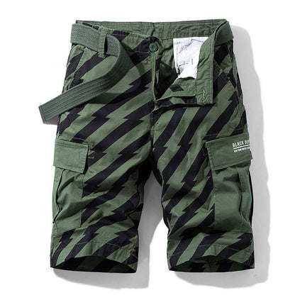Men Red Summer Thin Print Striped Cargo Shorts