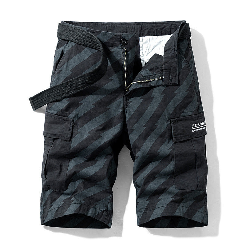 Men Red Summer Thin Print Striped Cargo Shorts