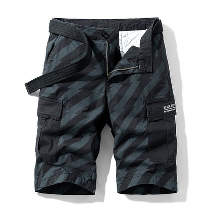 Men Red Summer Thin Print Striped Cargo Shorts