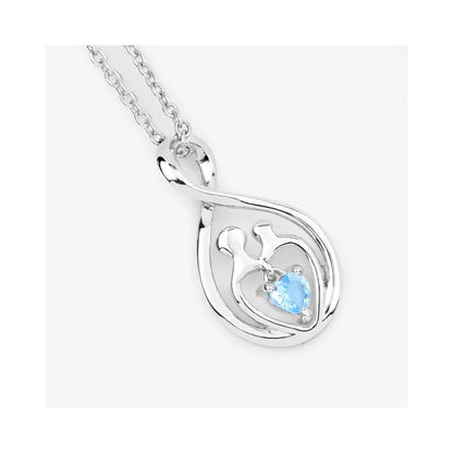0.13 Ct Heart Swiss Blue Topaz Prong Silver Mom Infinity Pendant Necklace