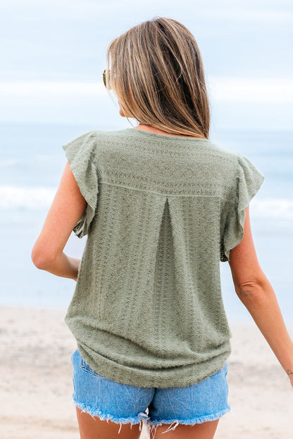 Threaded Pear Ruthie Flutter Sleeve Lace V Neck Top