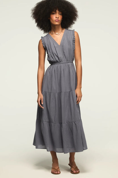 Lucky Brand Women's Lace Trim Tiered Midi Dress - Grisaille