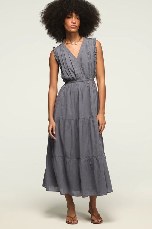 Lucky Brand Women's Lace Trim Tiered Midi Dress - Grisaille