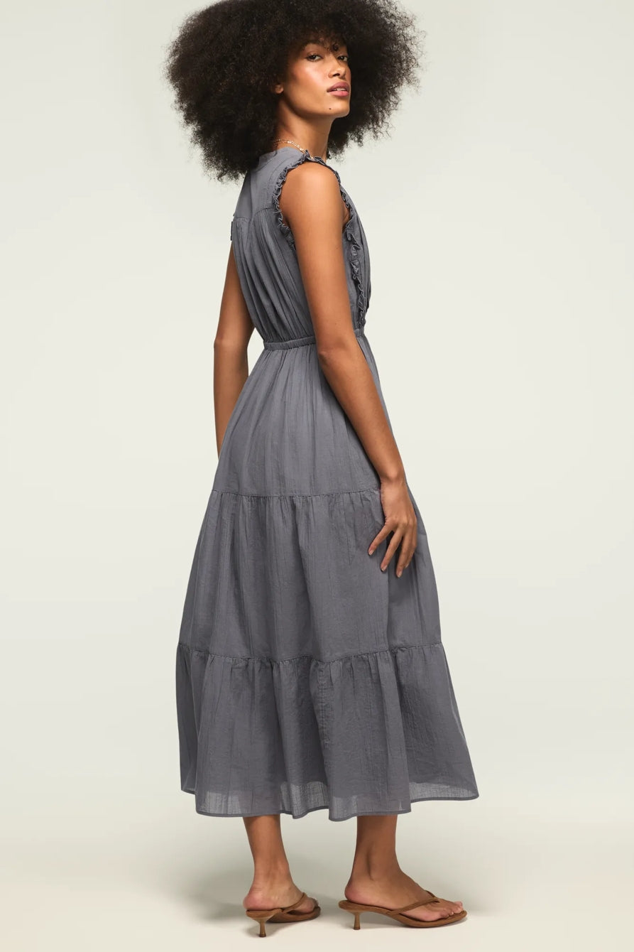 Lucky Brand Women's Lace Trim Tiered Midi Dress - Grisaille