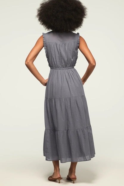Lucky Brand Women's Lace Trim Tiered Midi Dress - Grisaille