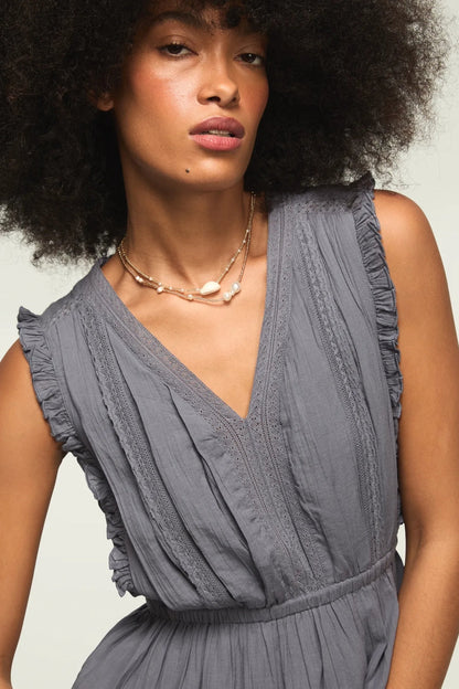 Lucky Brand Women's Lace Trim Tiered Midi Dress - Grisaille
