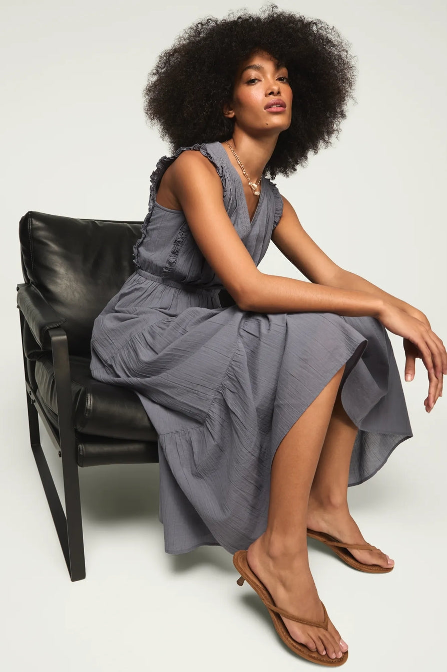 Lucky Brand Women's Lace Trim Tiered Midi Dress - Grisaille
