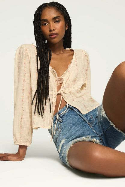 Lucky Brand Women's Festival Cutwork Flyaway Blouse