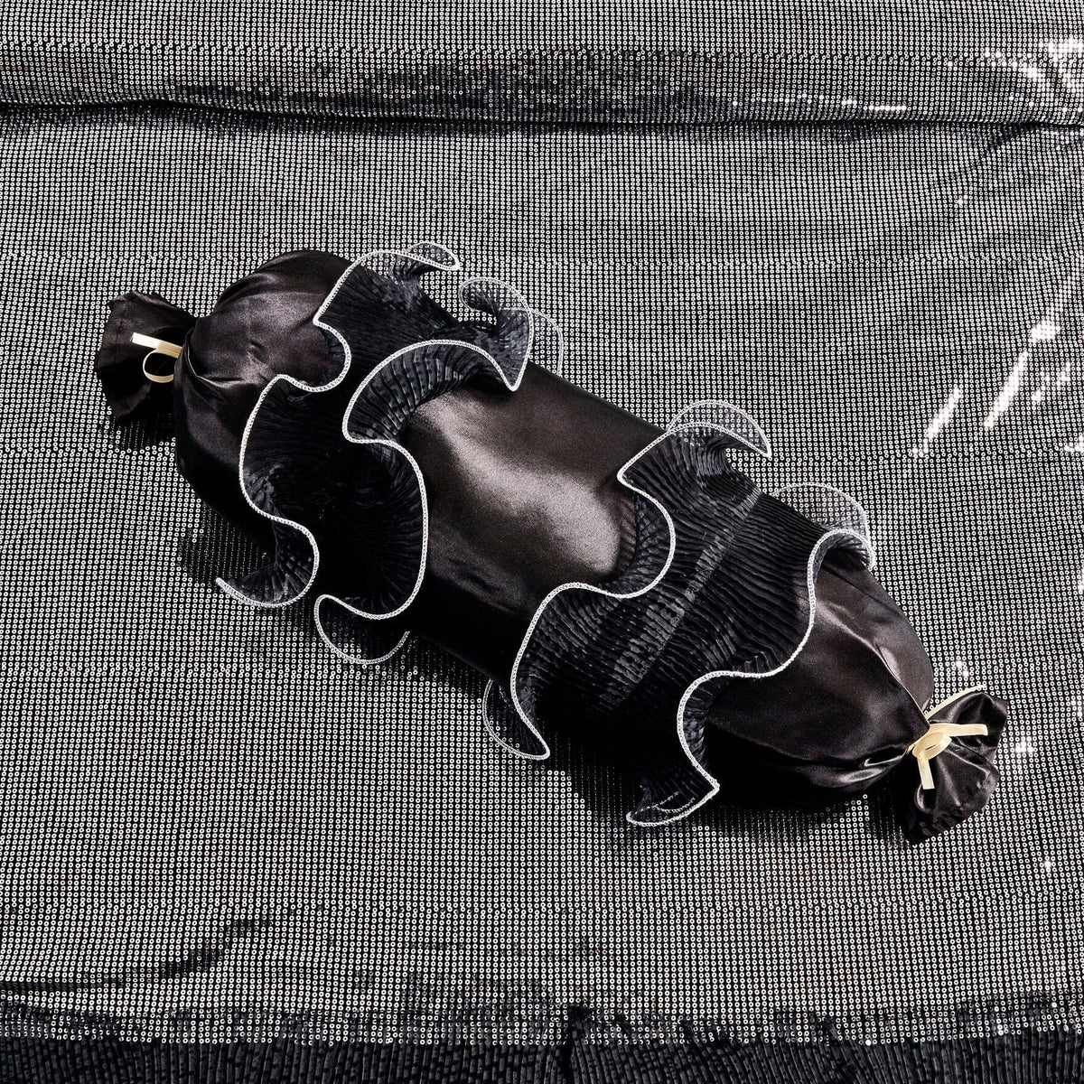 Tache Luxurious Glam Night Out Silver Sequin Black Organza Ruffle 6pc Comforter Set (1622)