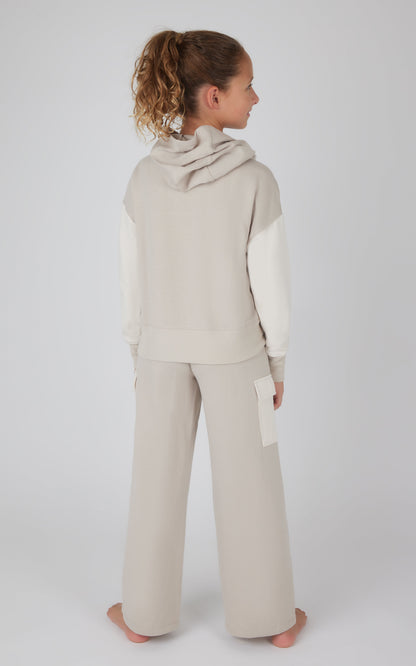 Girls 2 PC Terry Brushed Color Block Sweatshirt and Wide Leg Sweatpant