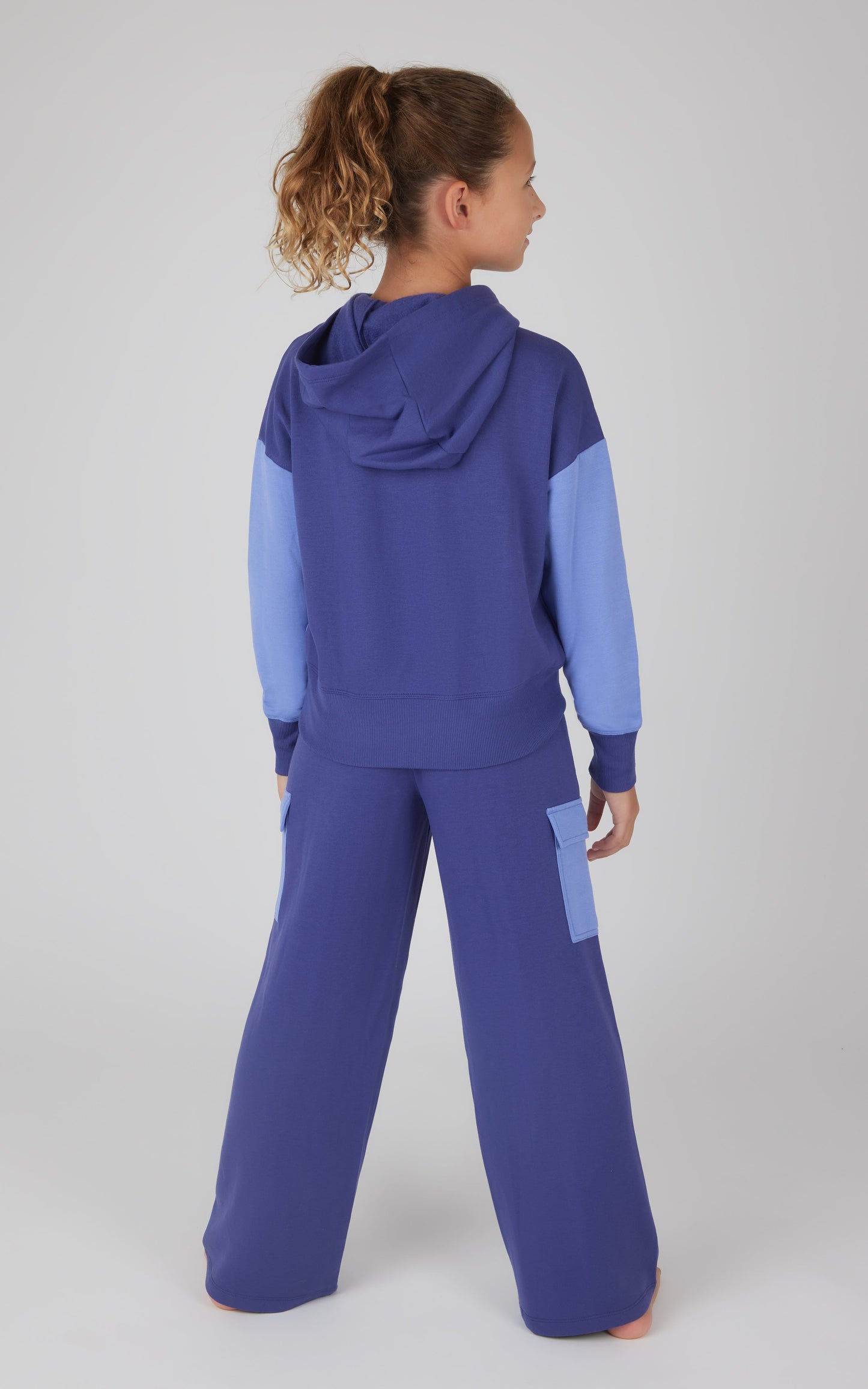 Girls 2 PC Terry Brushed Color Block Sweatshirt and Wide Leg Sweatpant
