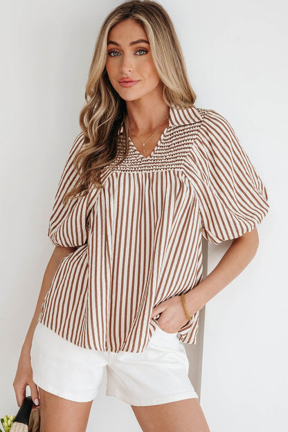 Threaded Pear Lina Short Puff Sleeve Blouse
