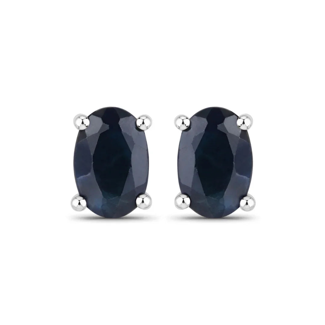 0.96 Ct Oval Blue Sapphire Prong 10K Gold Stud Earrings