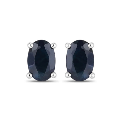 0.96 Ct Oval Blue Sapphire Prong 10K Gold Stud Earrings