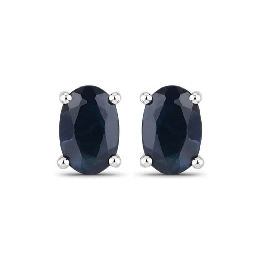 0.96 Ct Oval Blue Sapphire Prong 10K Gold Stud Earrings