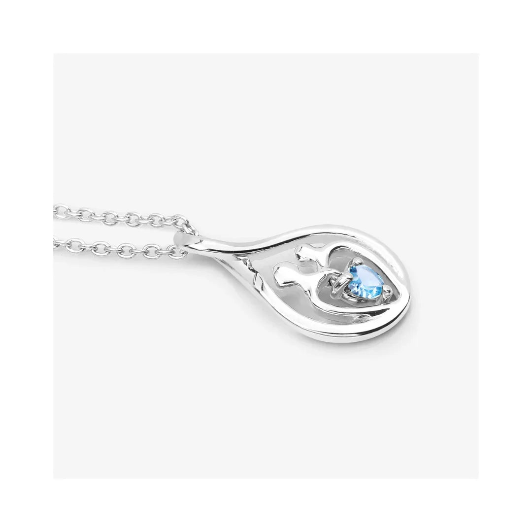 0.13 Ct Heart Swiss Blue Topaz Prong Silver Mom Infinity Pendant Necklace