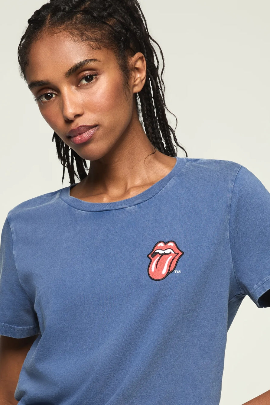 Lucky Brand Women's Rolling Stones Patch Classic Crew - True Navy