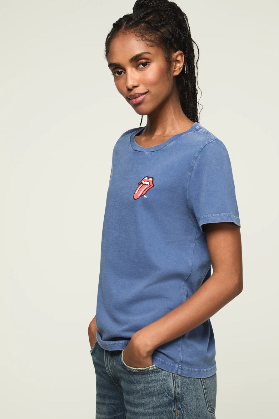 Lucky Brand Women's Rolling Stones Patch Classic Crew - True Navy