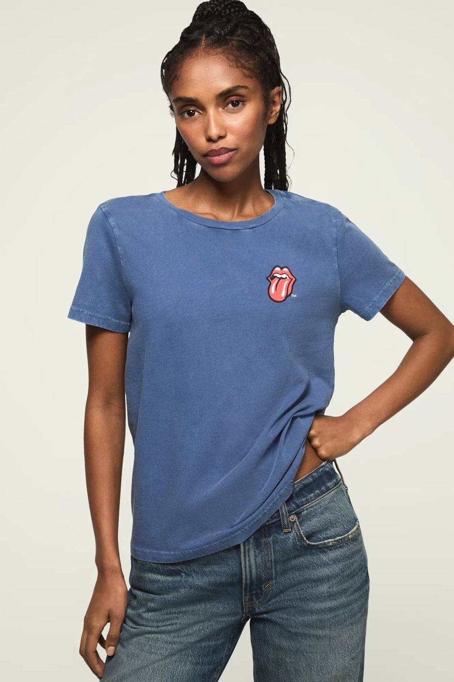 Lucky Brand Women's Rolling Stones Patch Classic Crew - True Navy